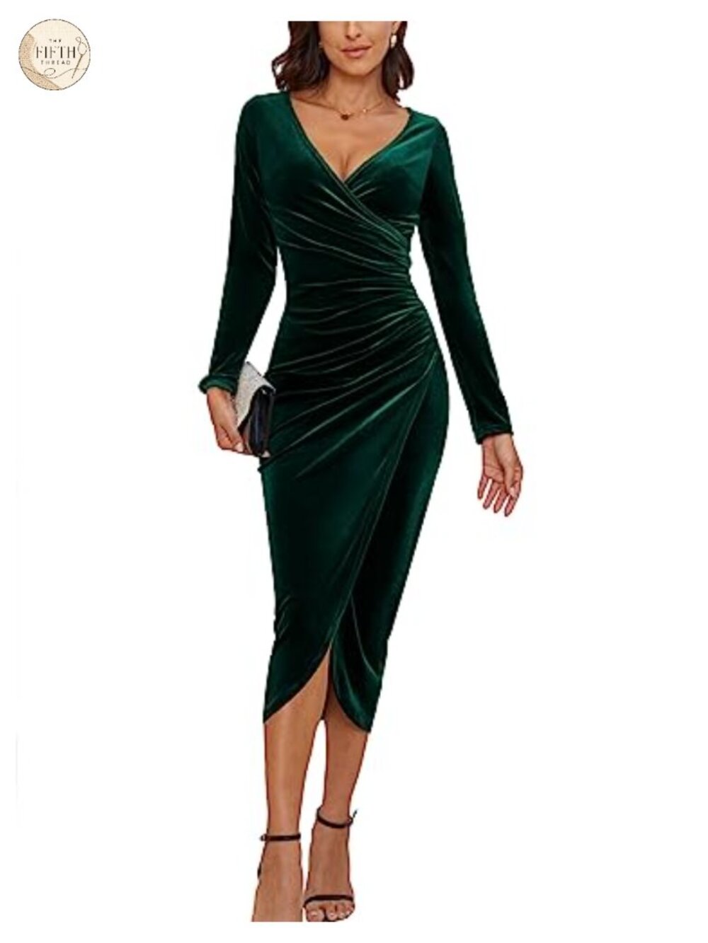 Women's V Neck Wrap Velvet Long Sleeve Maxi Dress Formal